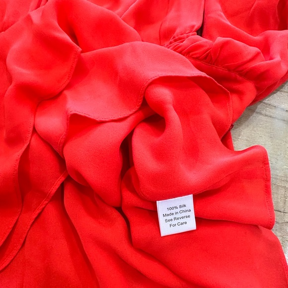 Parker red orange long sleeve SILK dress - Picture 2 of 12